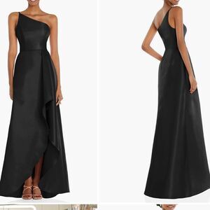 Alfred Sung One shoulder black satin twill gown size 0R NWT